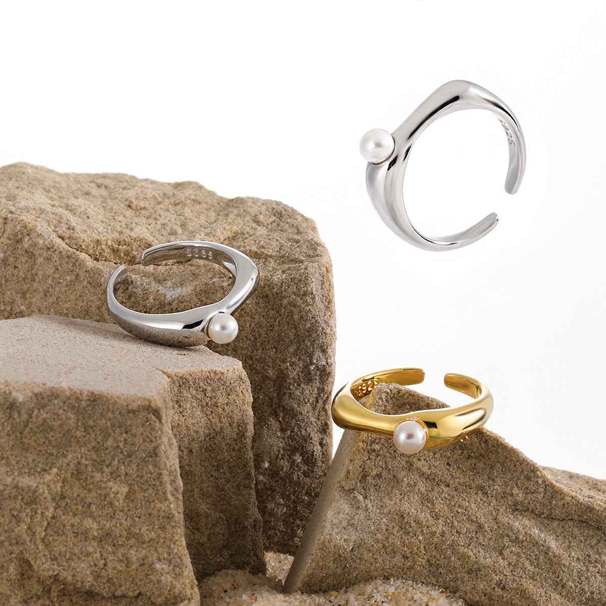 Guinevere's Geometric Silver Pearl Ring