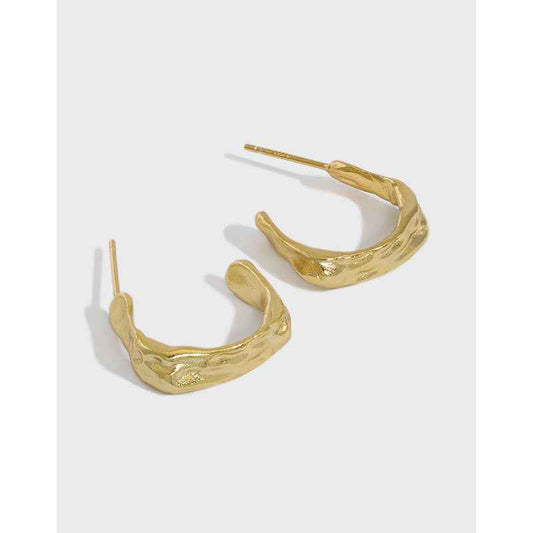 Concave-Convex Surface C-Shaped Silver Hoop Earrings