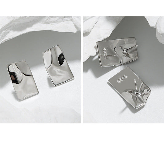 Geometric Square Silver Stud Earrings