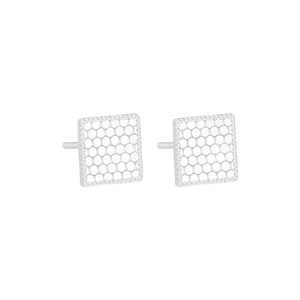 Honeycomb Engraved Silver Stud Earrings Series