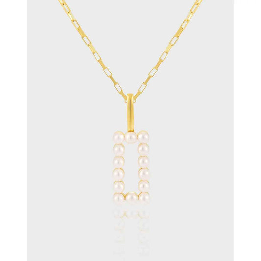 French Geometric Silver Pearl Necklace