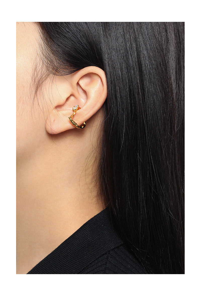 603 Korean version of INS niche design sense versatile heart-shaped micro-inlaid zircon texture S925 sterling silver earless ear clips women OPHRASTUDIO