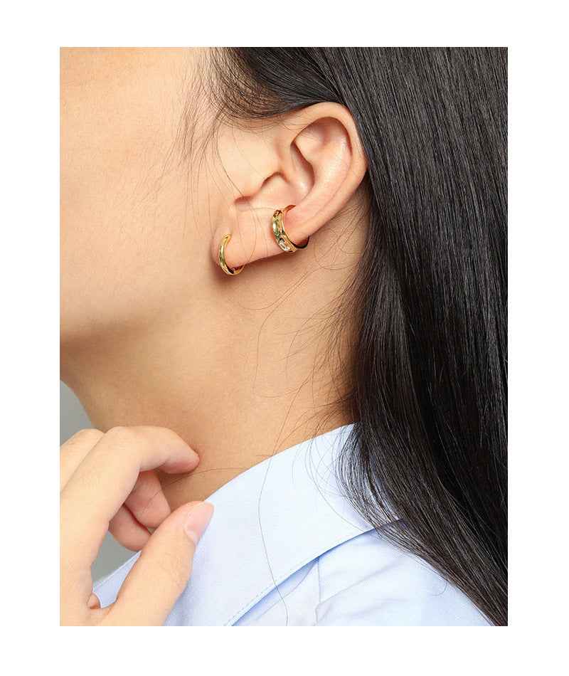 Minimalist Circle Silver Huggie Earrings