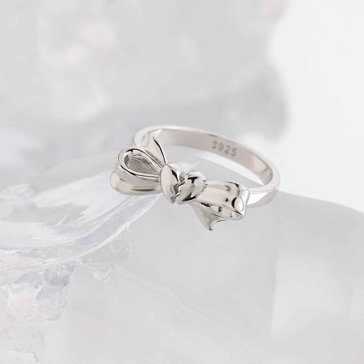 Broken Heart Bow Silver Statement Ring