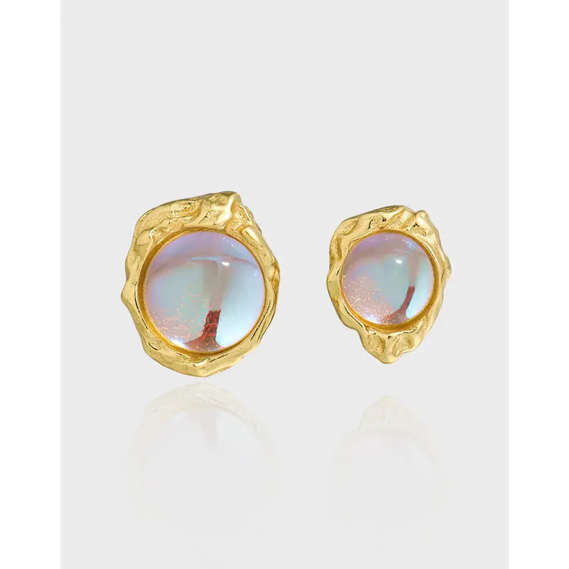 SELENE'S LUXURY MOONSTONE SILVER STUD EARRINGS - OPHRASTUDIO