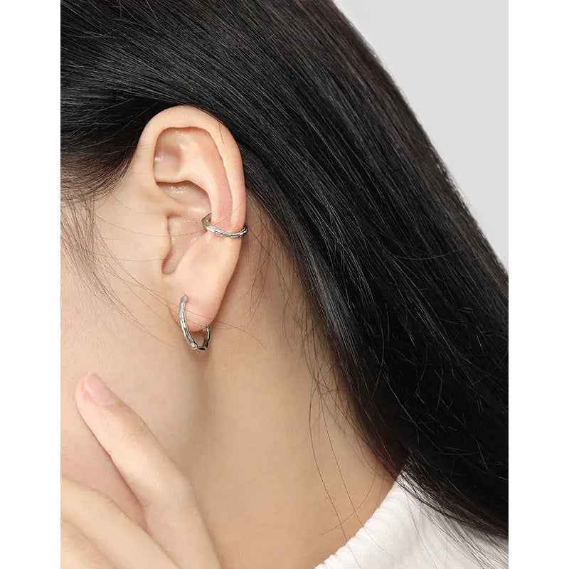 Irregular Matte Circle Silver Hoop Earrings