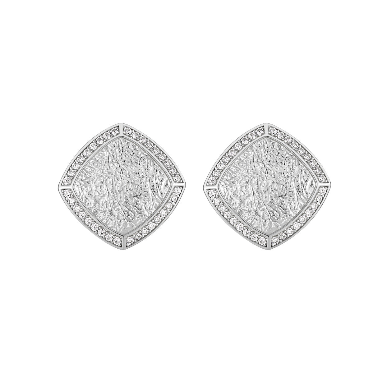 Geometric Silver Square Stud Earrings