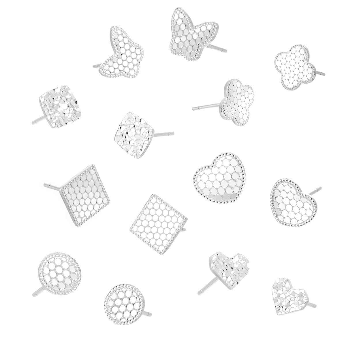 Honeycomb Engraved Silver Stud Earrings Series
