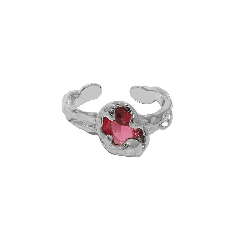 Red Zircon Texture II Silver Statement Ring