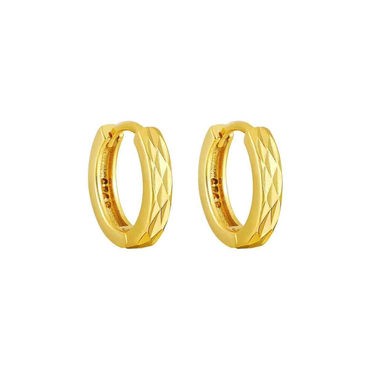 Geometric Diamond-Cut Silver Hoop Earrings