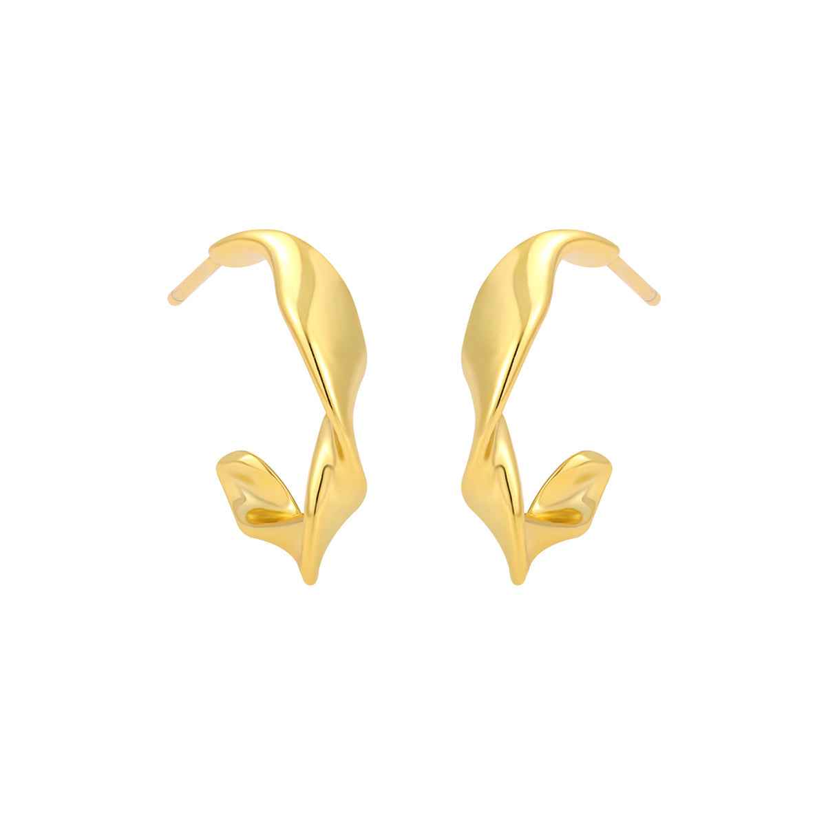 Irregular Smooth Twist Silver Huggie Earrings