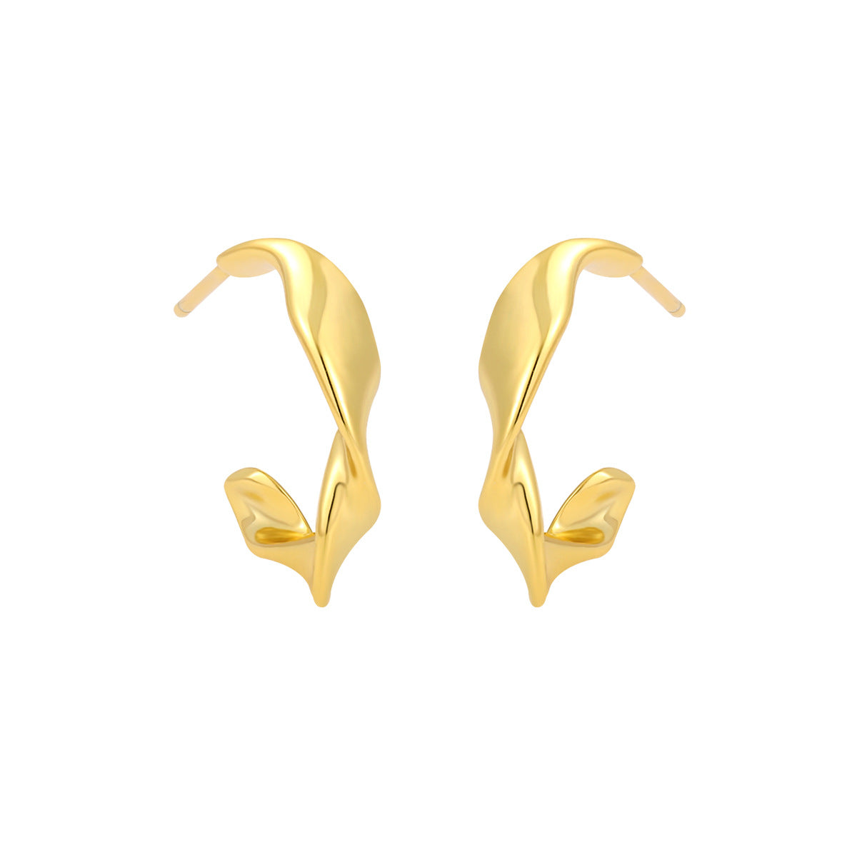 Irregular Smooth Twist Silver Huggie Earrings