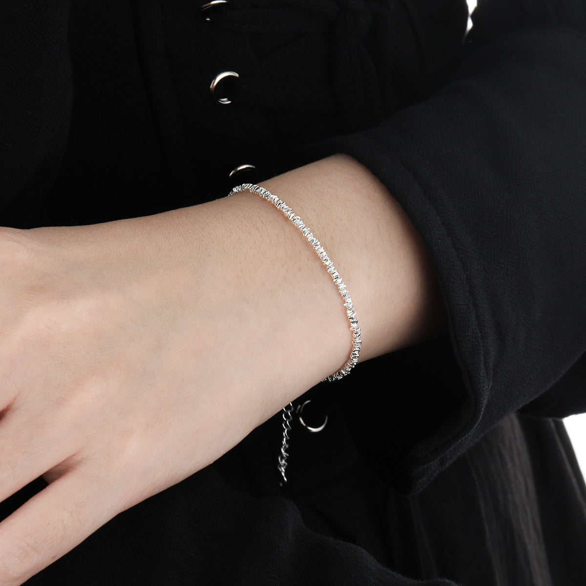Shimmering Crystal-Cut Silver Chain Bracelet OPHRASTUDIO