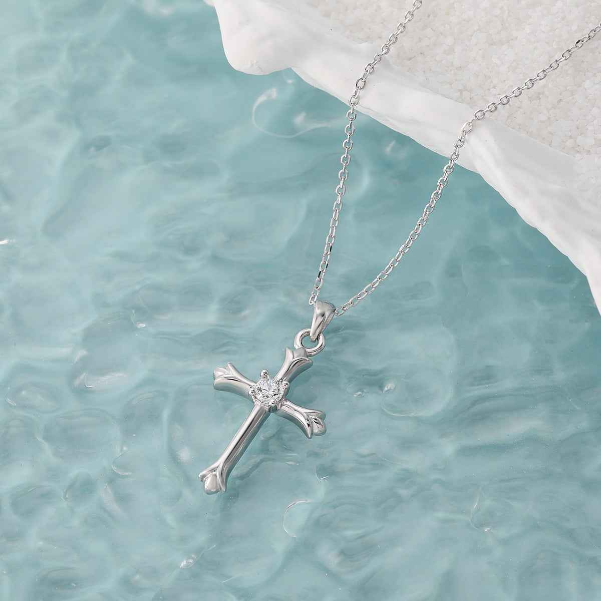 Diamond Cross Silver Pendant Necklace
