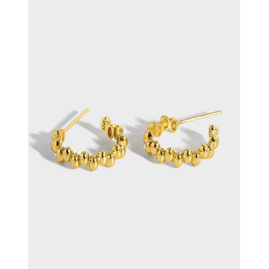 Minimalist Geometric Bubble Silver Huggie Earrings
