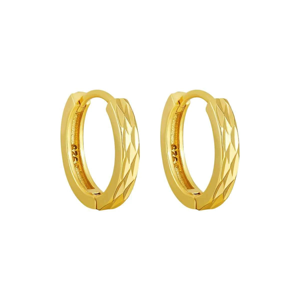 Geometric Diamond-Cut Silver Hoop Earrings