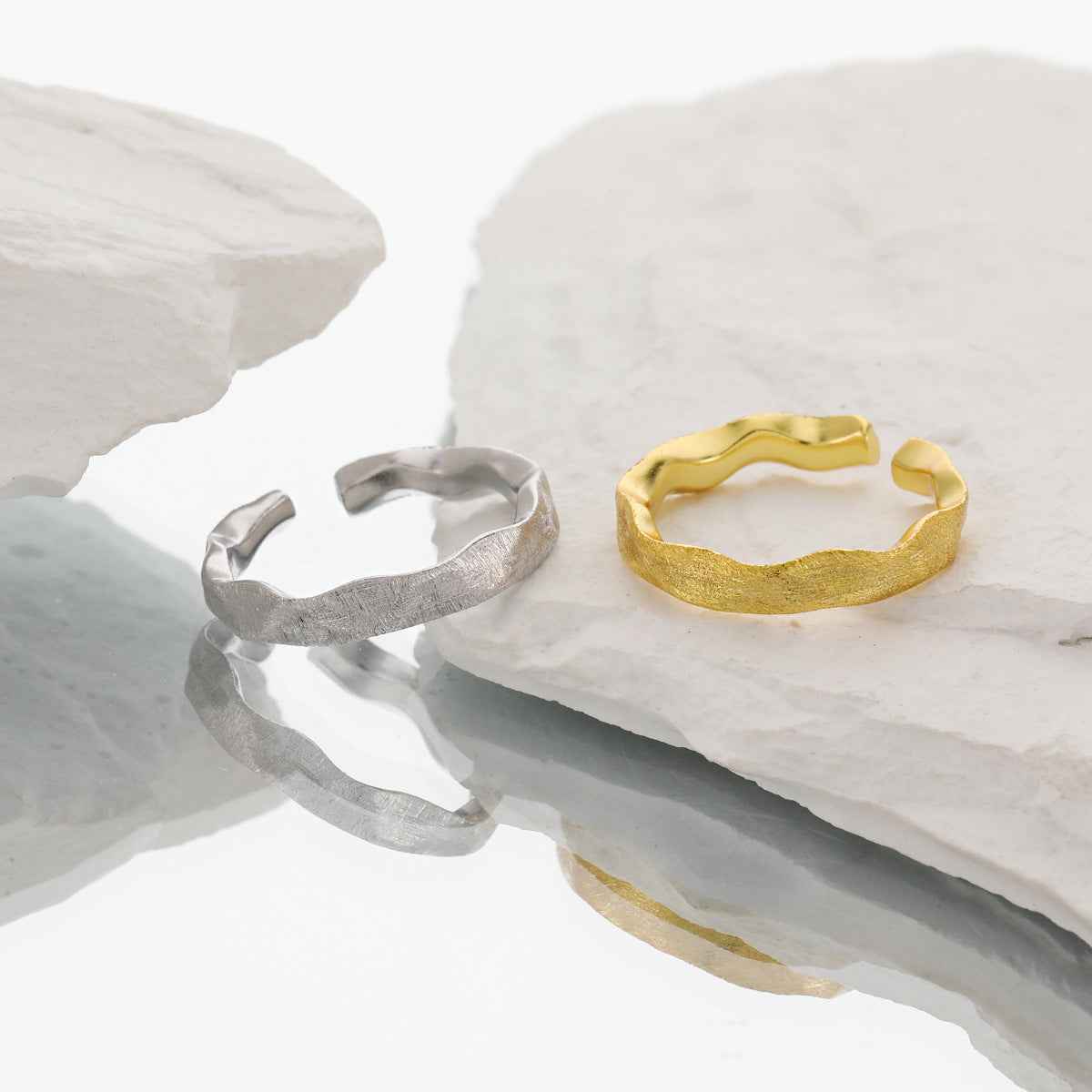 Wrinkled Matte Brushed Silver Band Ring