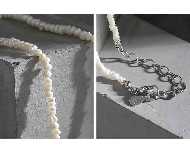 Elegant Baroque Silver Tiny Pearl Necklace