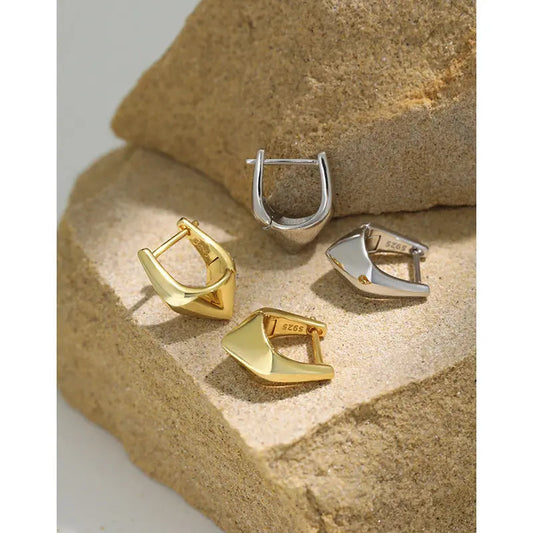 Geometric Harmony Silver Huggie Earrings