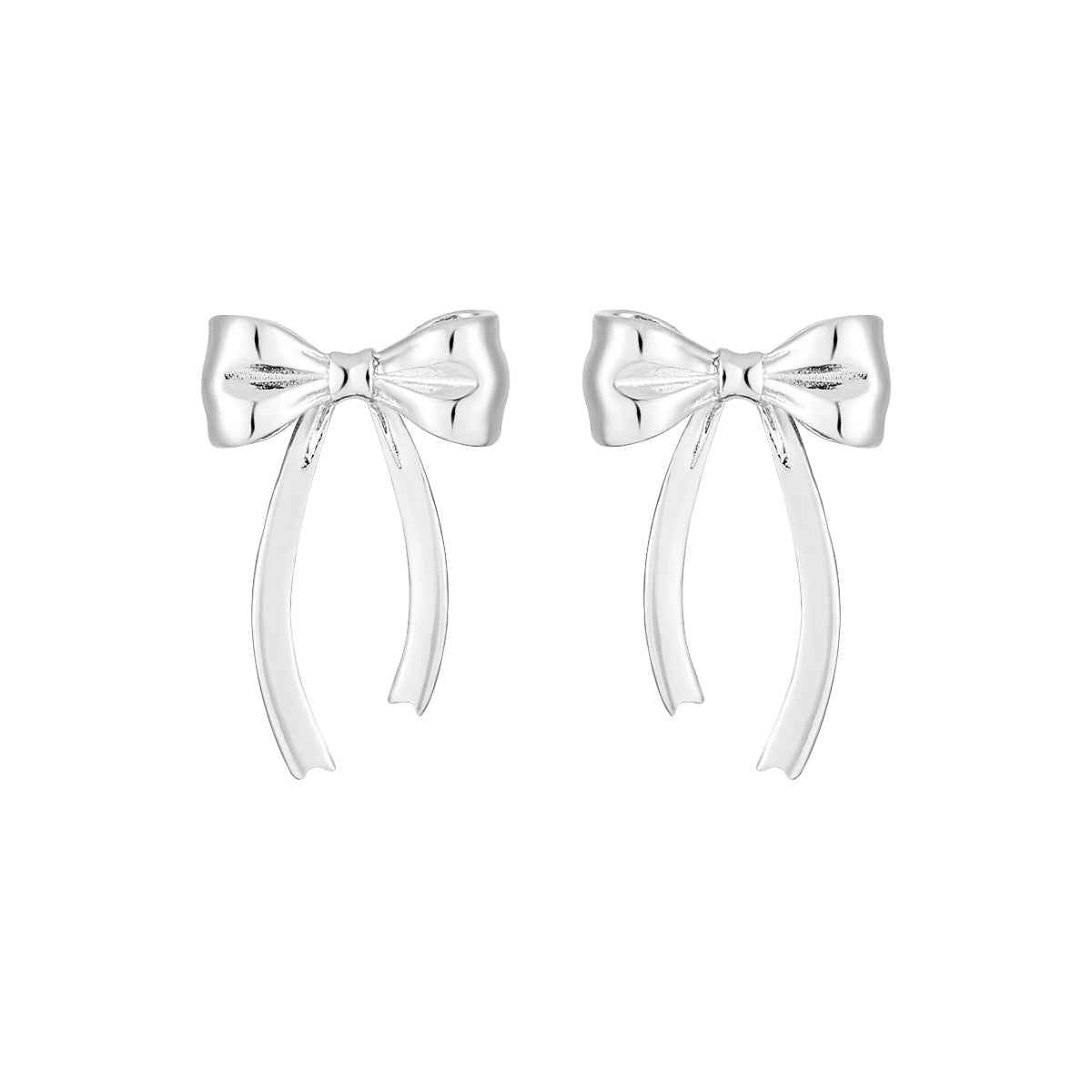 Silver Bow Ribbon Stud Earrings