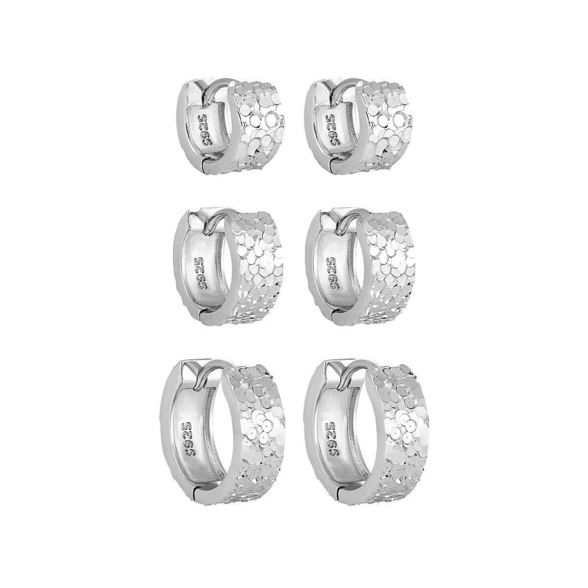 Textured Scales Silver Huggie Earrings