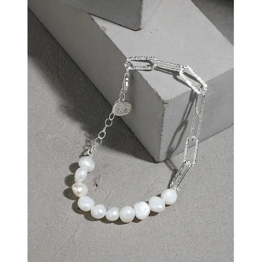 Baroque Pearl Elegance Silver Chain Bracelet