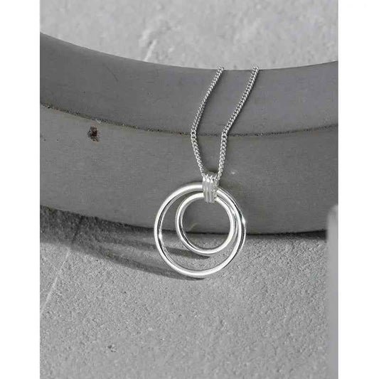 Athena's Geometric Circle Silver Pendant Necklace
