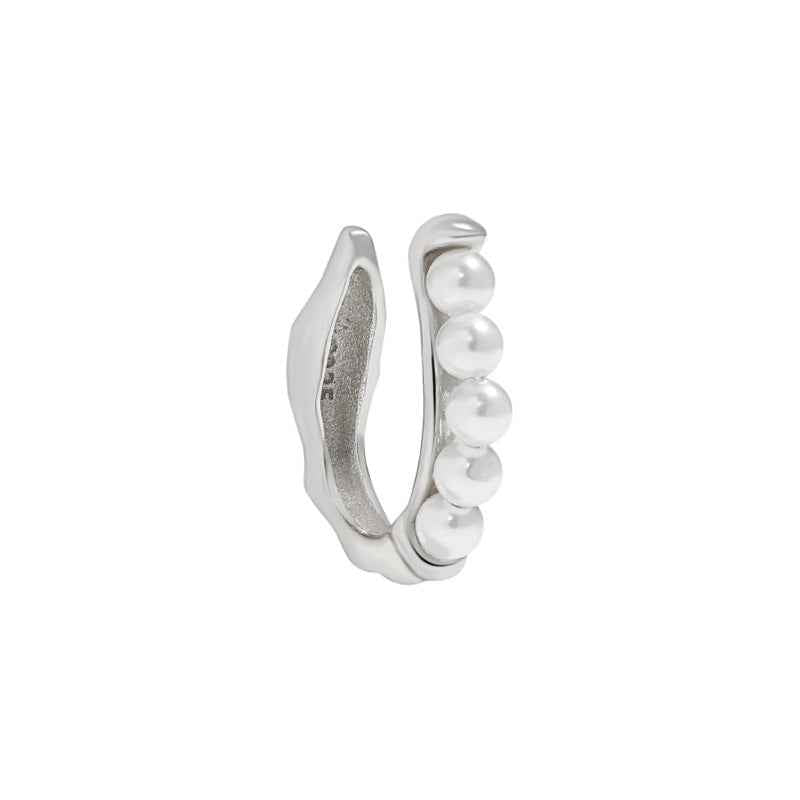 Wave Pearl Hug Sterling Silver Ear Cuff
