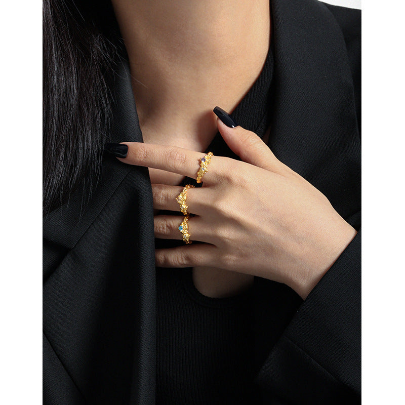 EVELYN'S MICRO-INLAID ZIRCON SILVER RING - OPHRASTUDIO