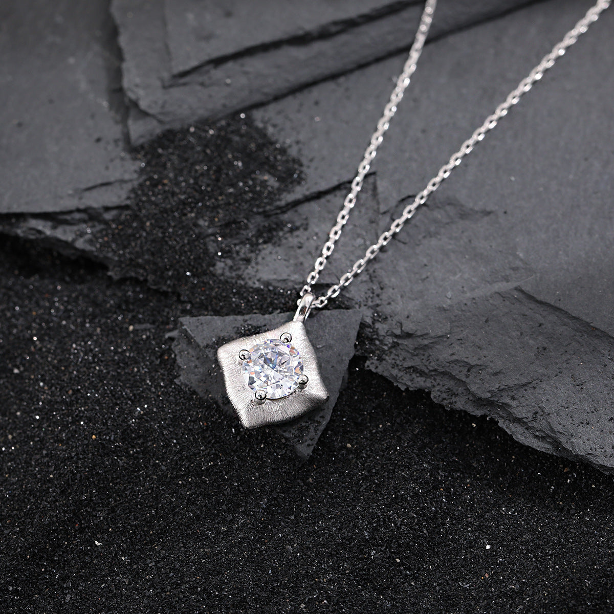Square Solitaire Pendant Necklace OPHRASTUDIO