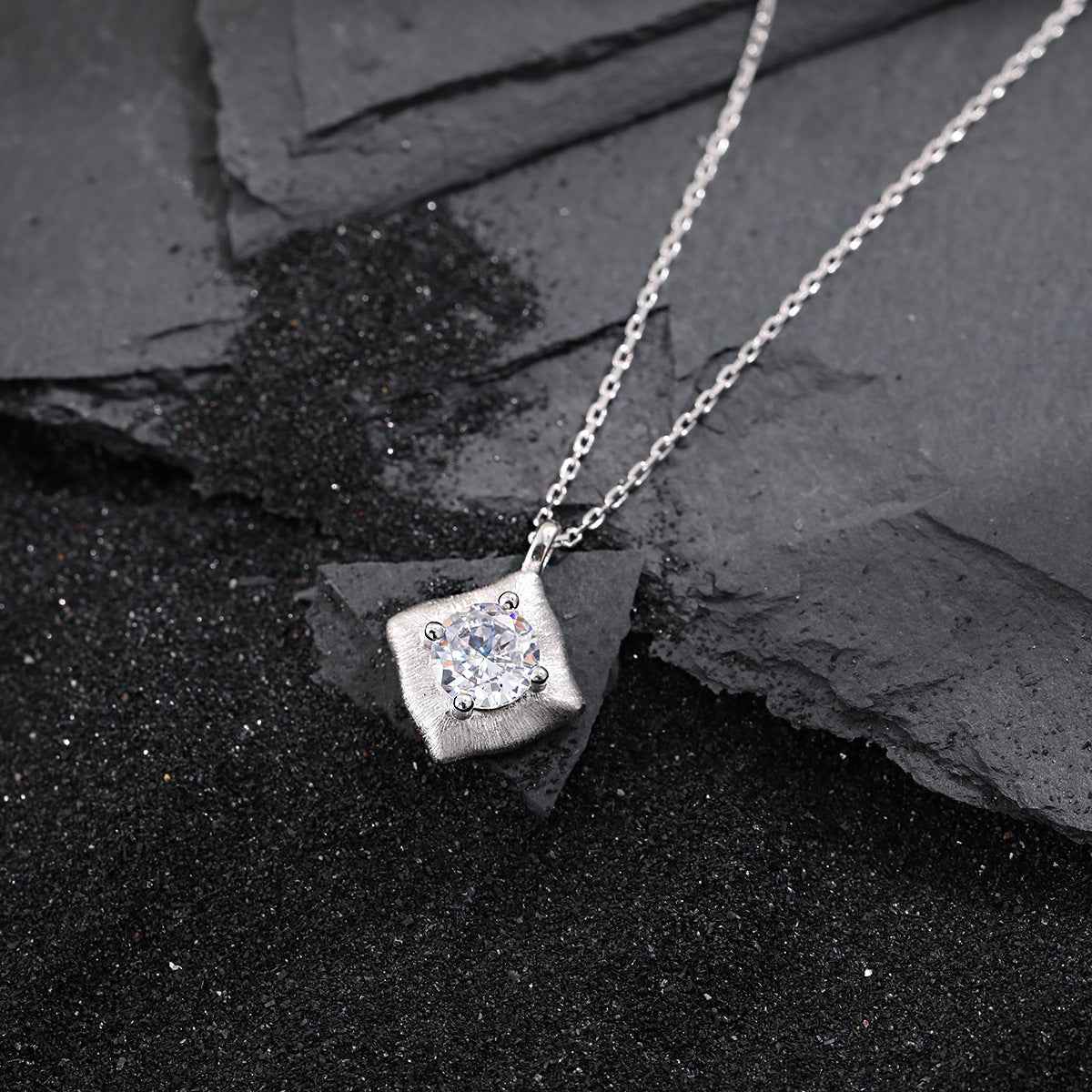 Square Solitaire Pendant Necklace