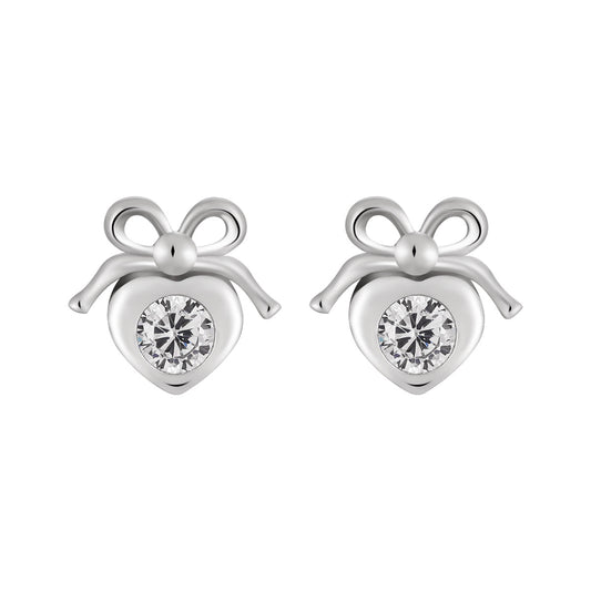 Bow Heart Zircon Stud Earrings