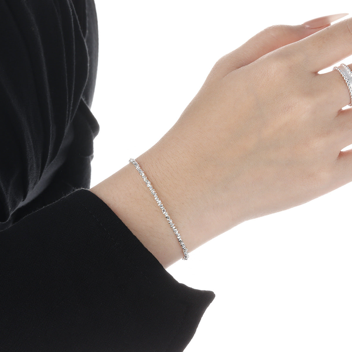 Shimmering Crystal-Cut Silver Chain Bracelet OPHRASTUDIO