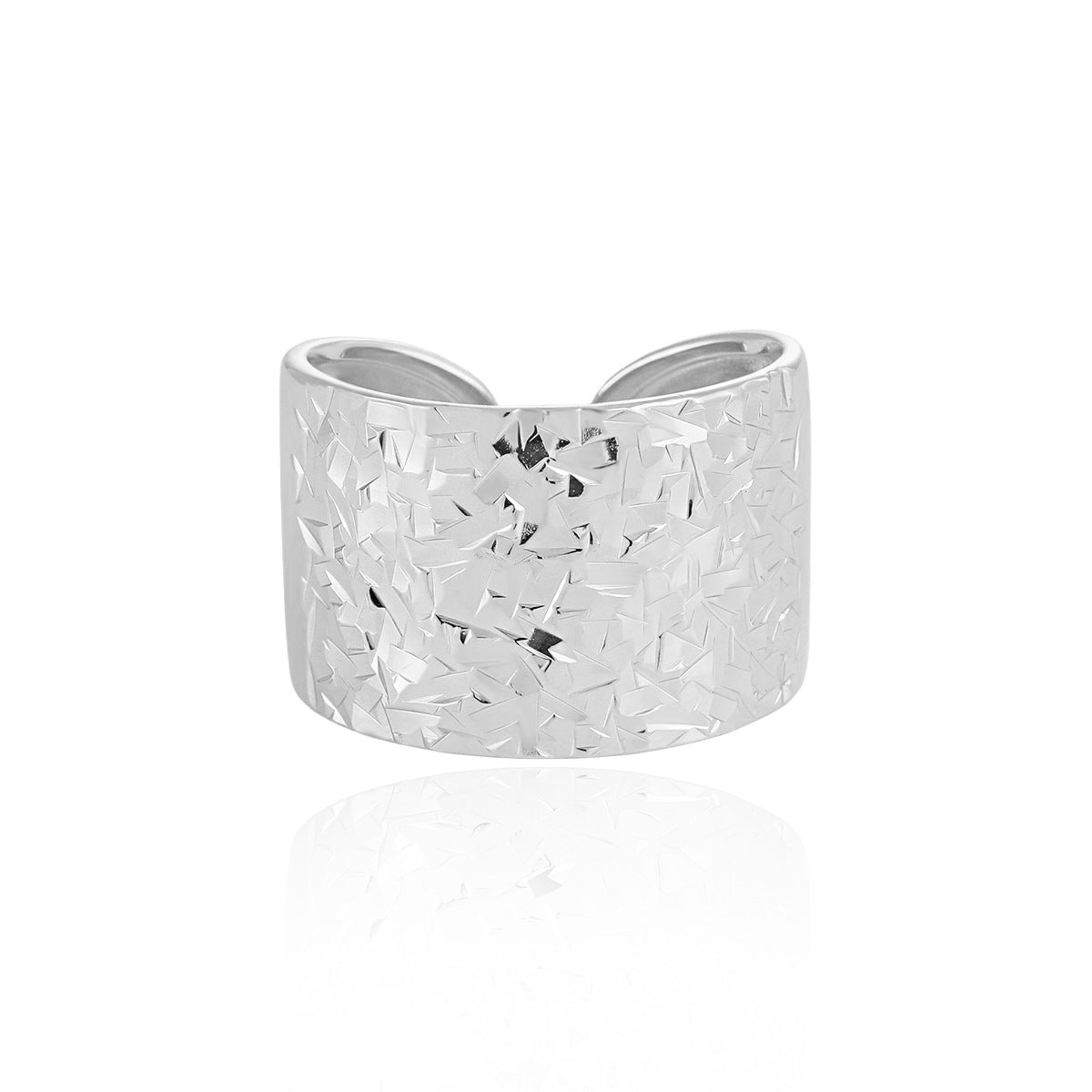 188 Car Flower Hammer Wide Edition Ring Women's Premium S925 Sterling Silver Niche Personality ins Glitter Scales Silver Ring OPHRASTUDIO