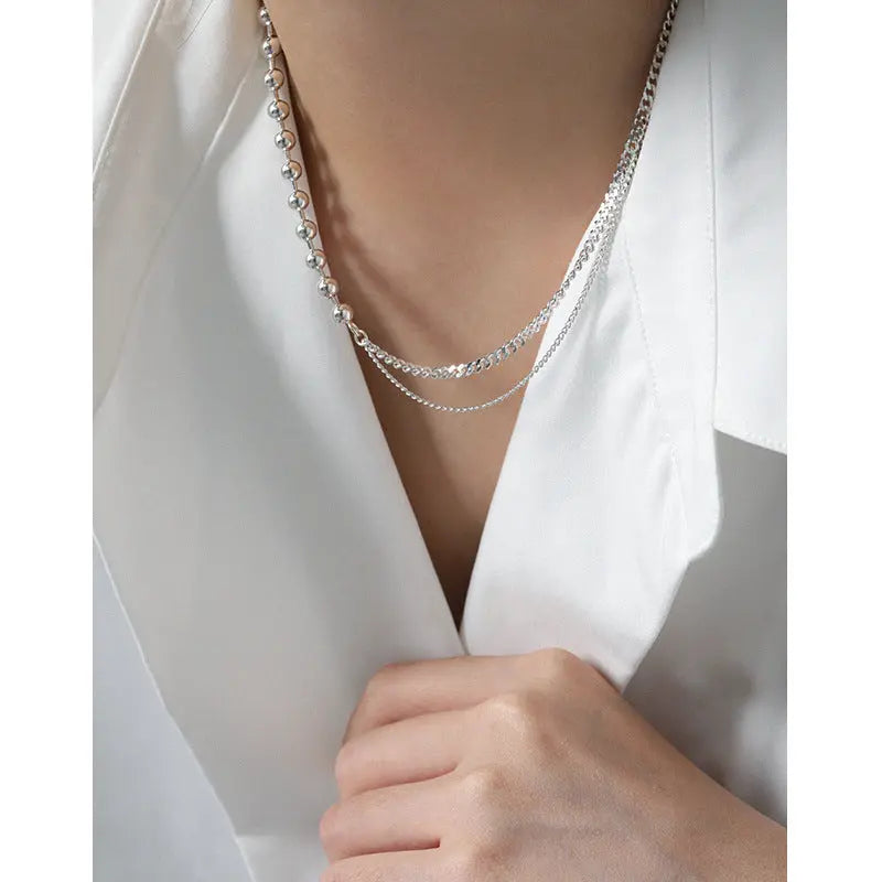 SELENE'S ROUND BEAD SIDE CHAIN SILVER NECKLACE - OPHRASTUDIO