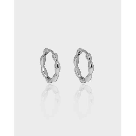 Elegant Grains Silver Huggie Earrings