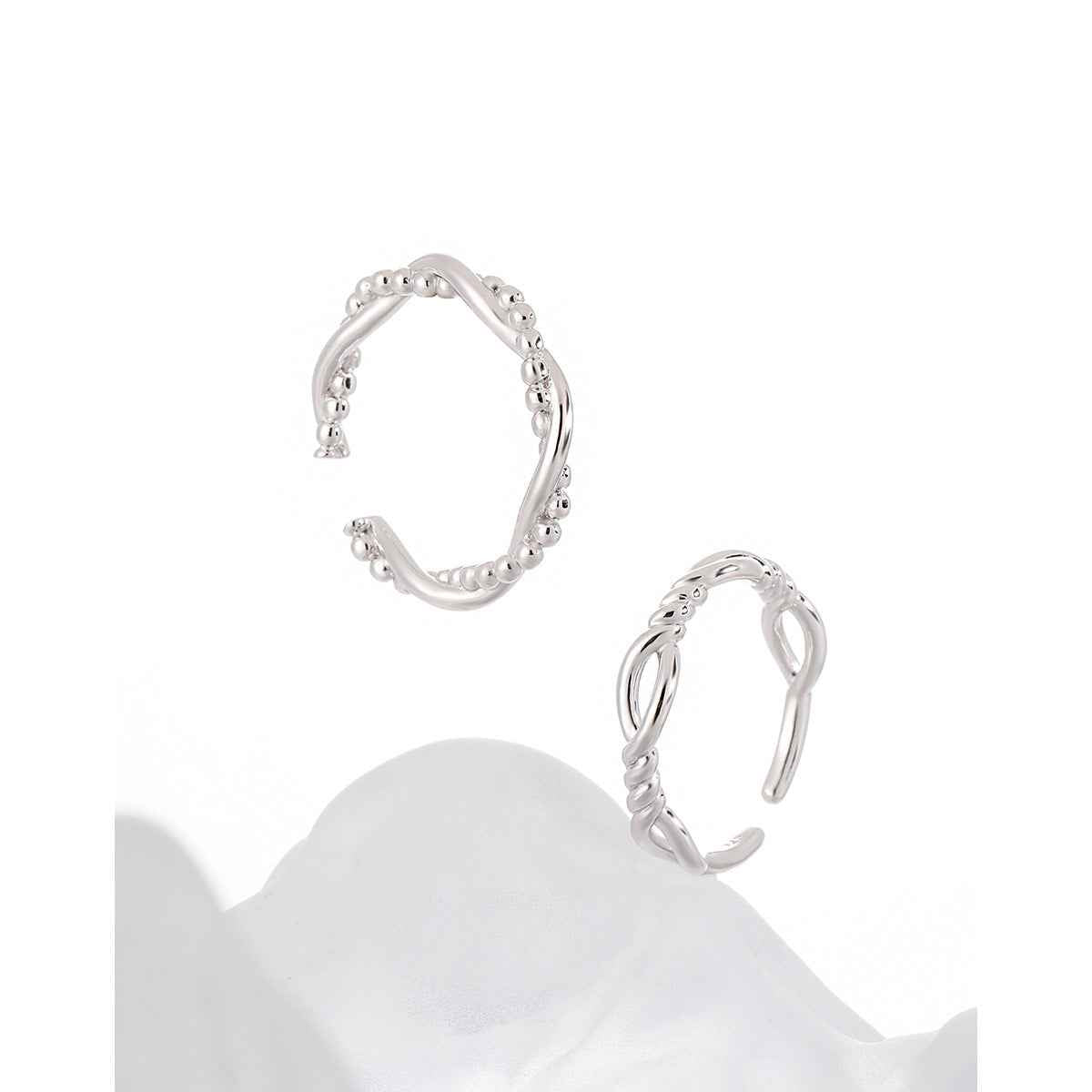 Lovers' Whisper Round Bead Silver Stacking Ring