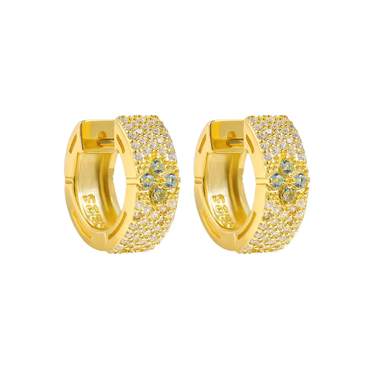 Four-Leaf Clover Zircon Silver Huggie Earrings