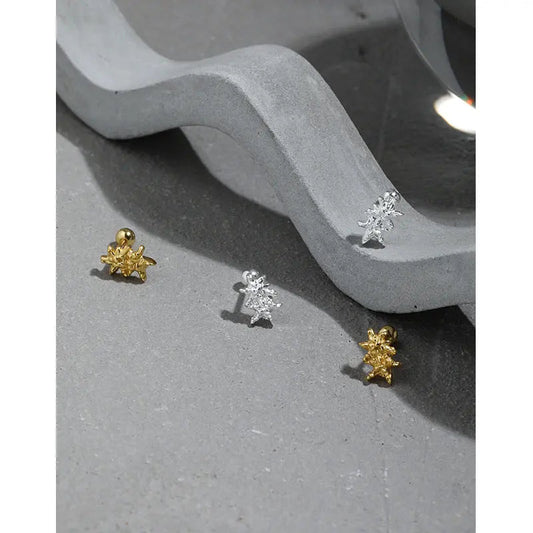 Starfish Screw Round Bead Silver Stud Earrings