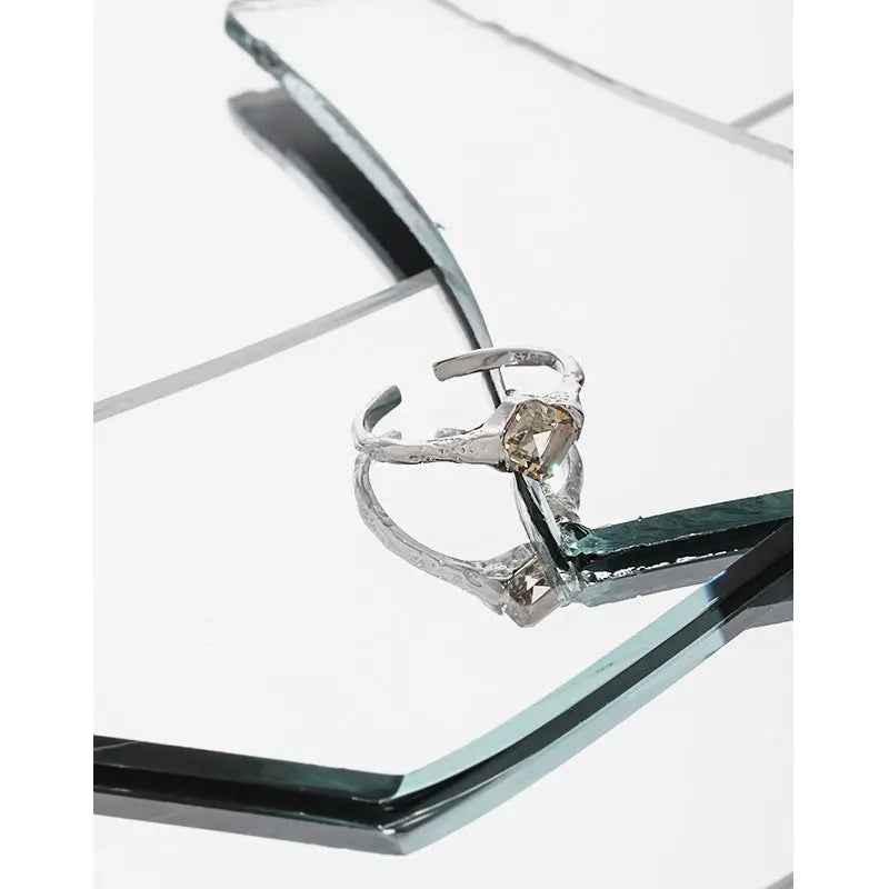 Square Collarstone Silver Statement Ring