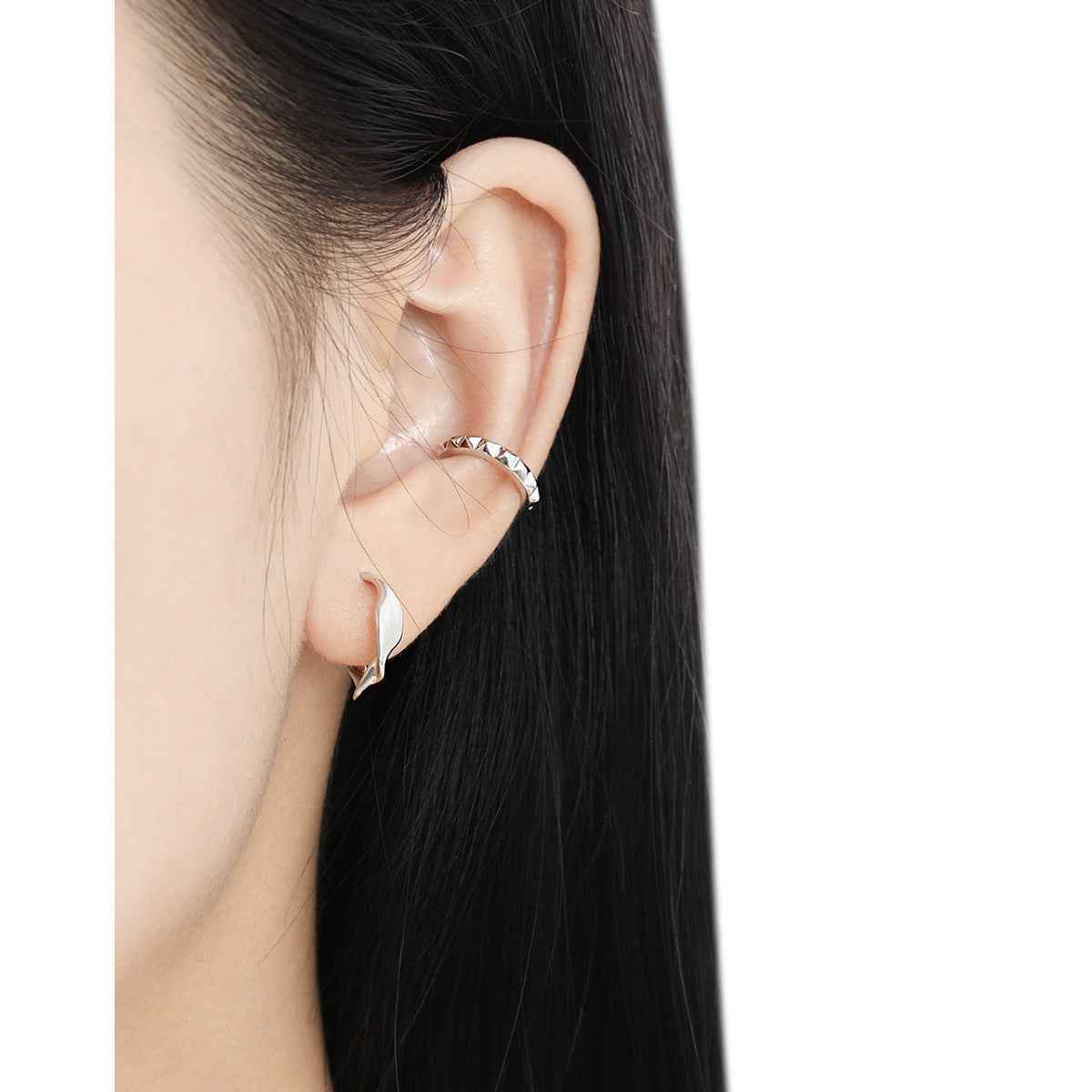 Irregular Smooth Twist Silver Huggie Earrings