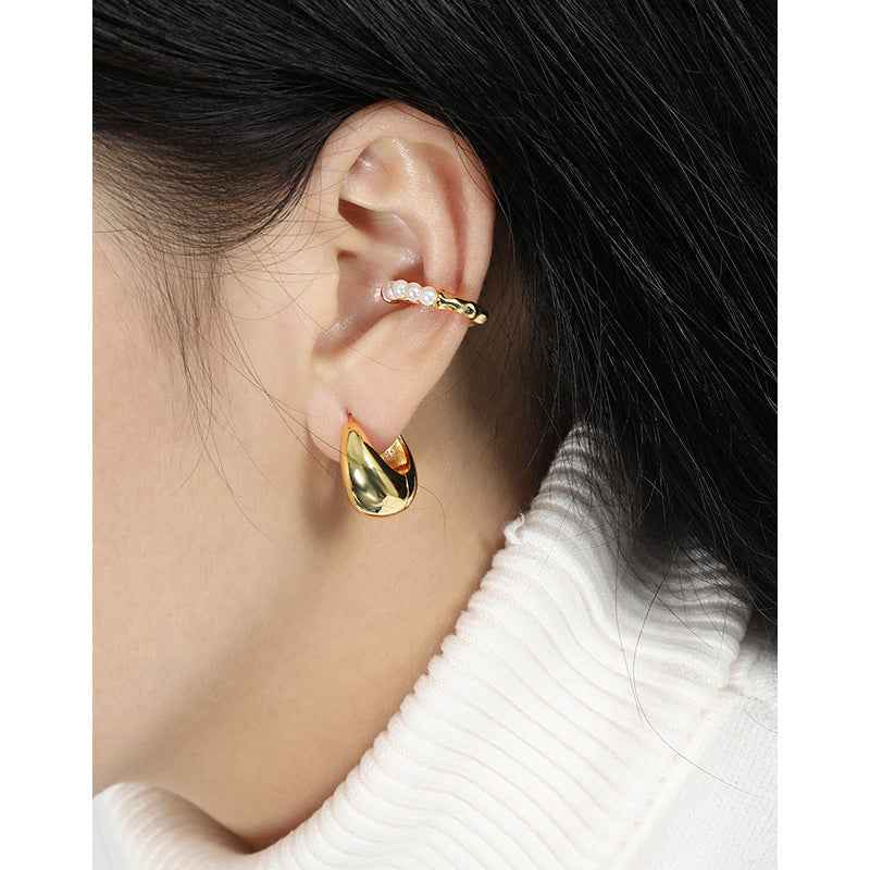 Wave Pearl Hug Sterling Silver Ear Cuff
