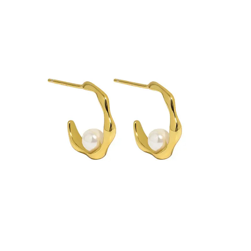 Minimalist Silver Pearl Stud Earrings