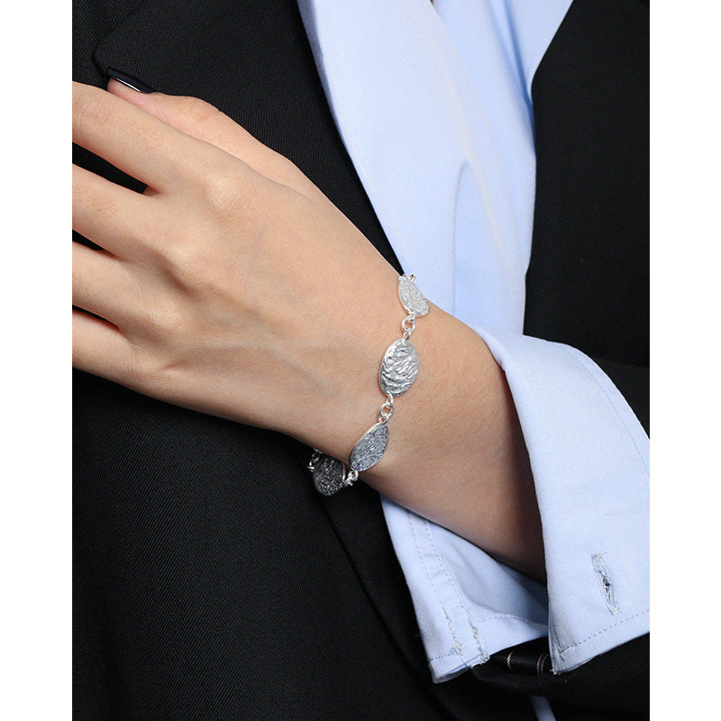 Leaf Texture Silver Chain Bracelet