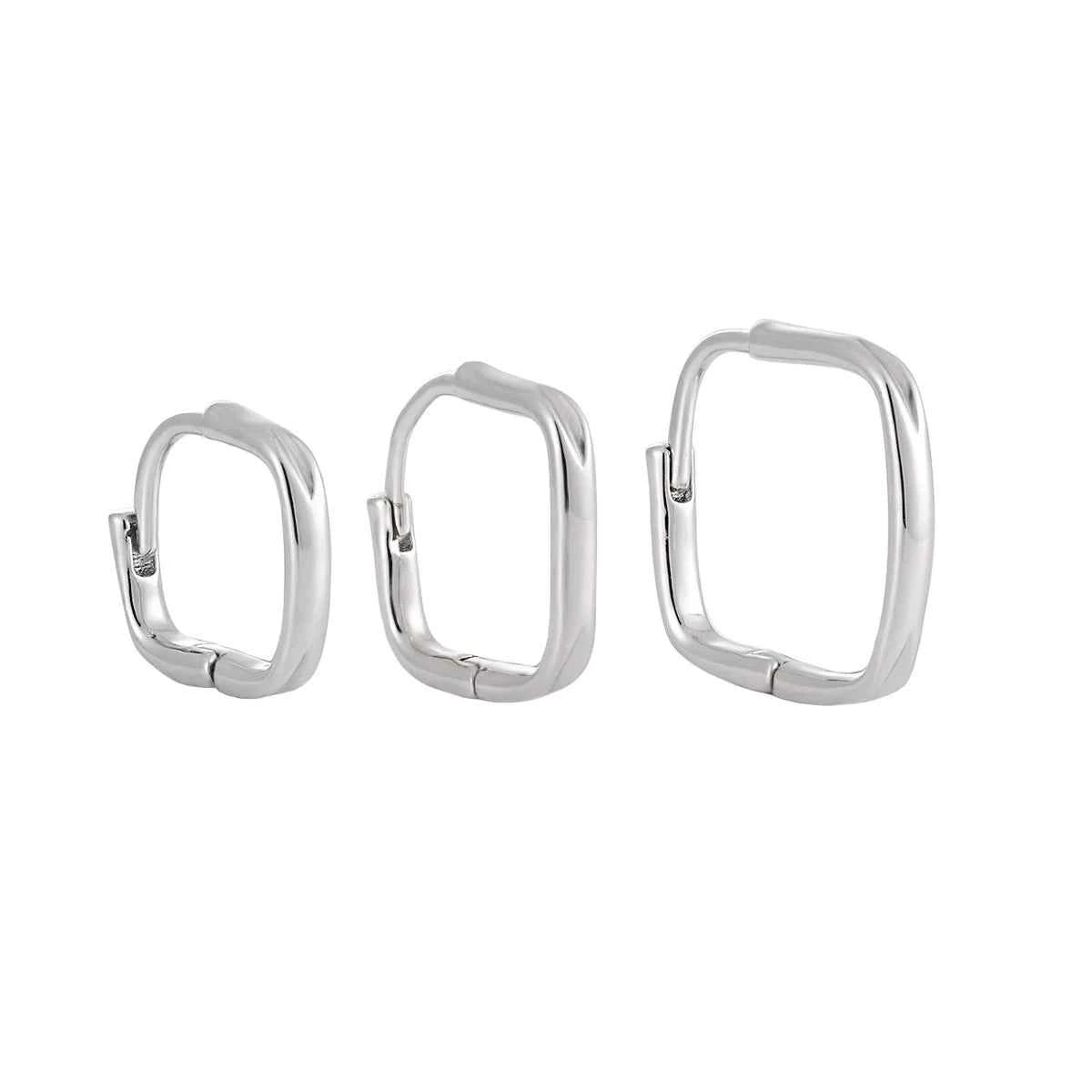 Geometric Square Silver Hoop Earrings