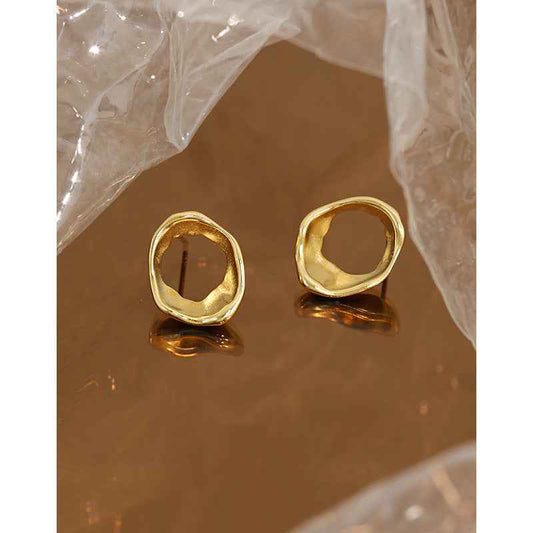 Geometric Ring Texture Silver Stud Earrings