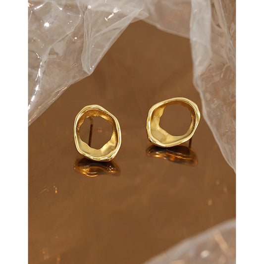 Geometric Ring Texture Silver Stud Earrings