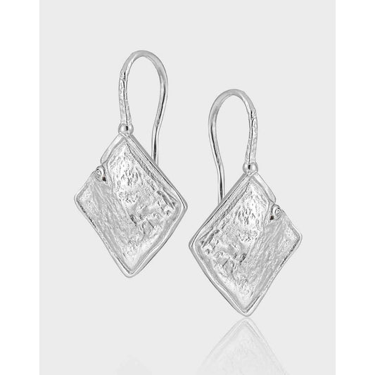 Geometric Square Zircon Silver Drop Earrings