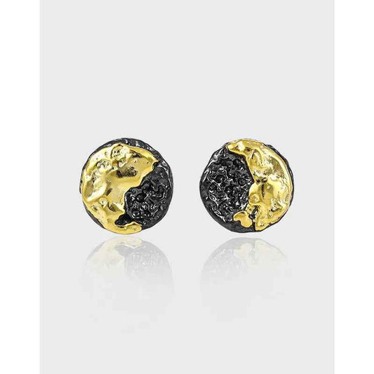 Geo Round Lava Texture Silver Stud Earrings