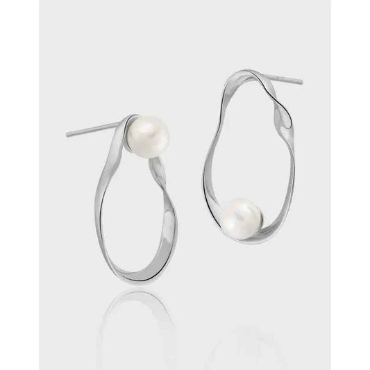 Oval Grace Silver Pearl Stud Earrings